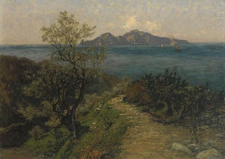 Julius Ludwig Friedrich Runge Sudliche Kustenlandschaft. Blick von der Hohe auf Insel an einem Sonnentag china oil painting image